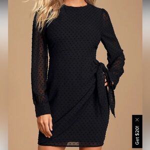 LULU’S Much Love Black Swiss Dot Long Sleeve Tie-Front Mini Dress